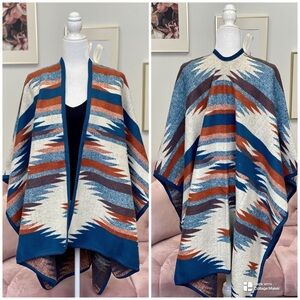 Boutique Boho Western Azteca Poncho Shaw One Size